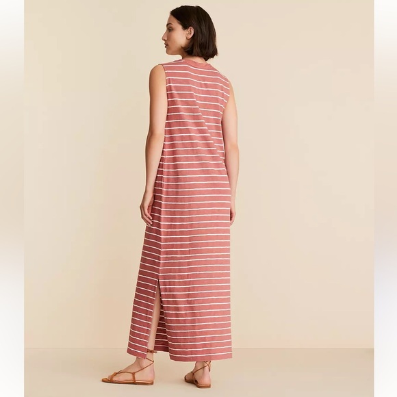 Lou & Grey Striped Maxi Dress Sleeveless V-Neck 100% Cotton Small - Picture 2 of 12